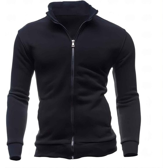 Men's Polyester and Cotton High Neck Hoodless Zip Up Jacket - Picture 2 of 7